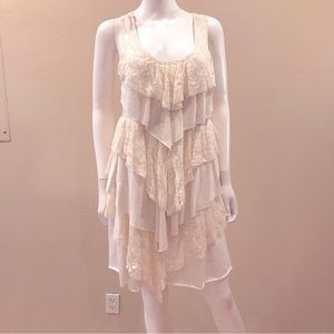 Summer Sleeveless Dress Size Large Ivory Lace Cream Knit Layered USA Made 90s